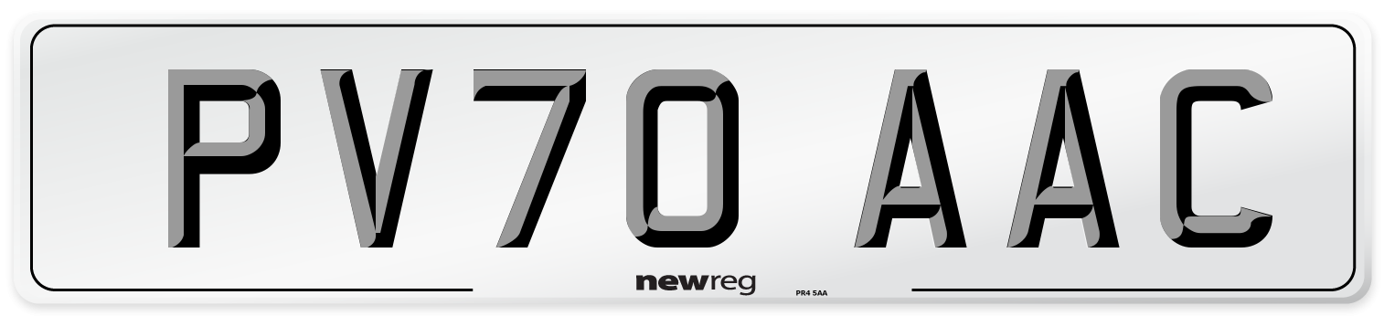 PV70 AAC Number Plate from New Reg